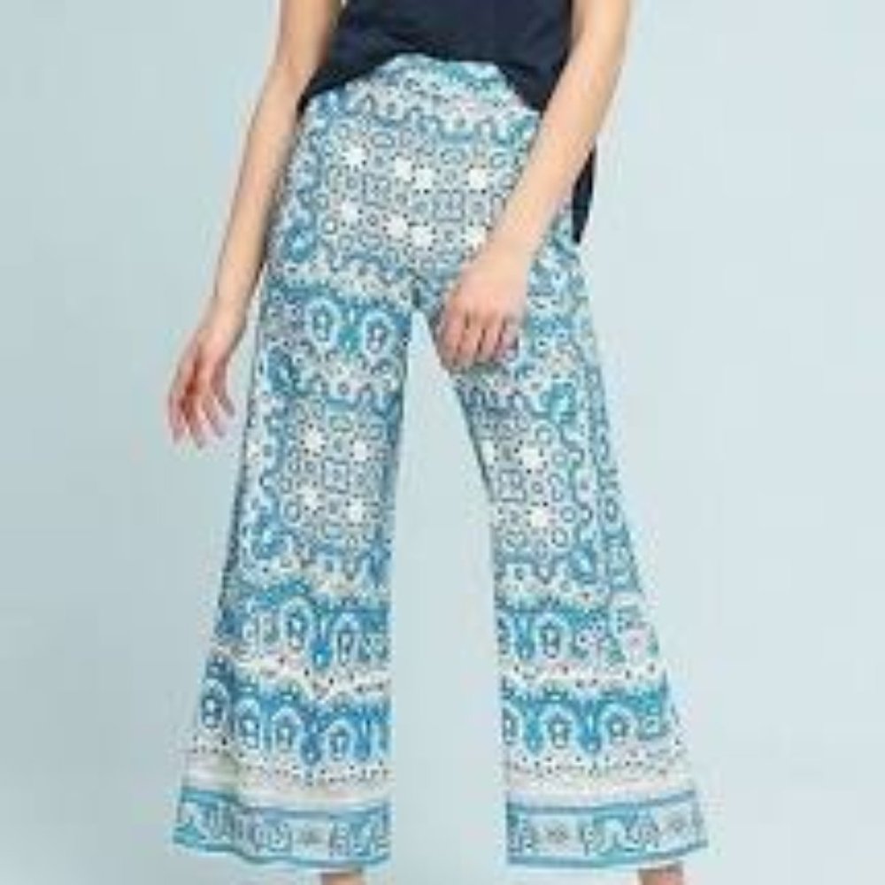 Anthro Featherbone Printed Talese Wide Leg Crops